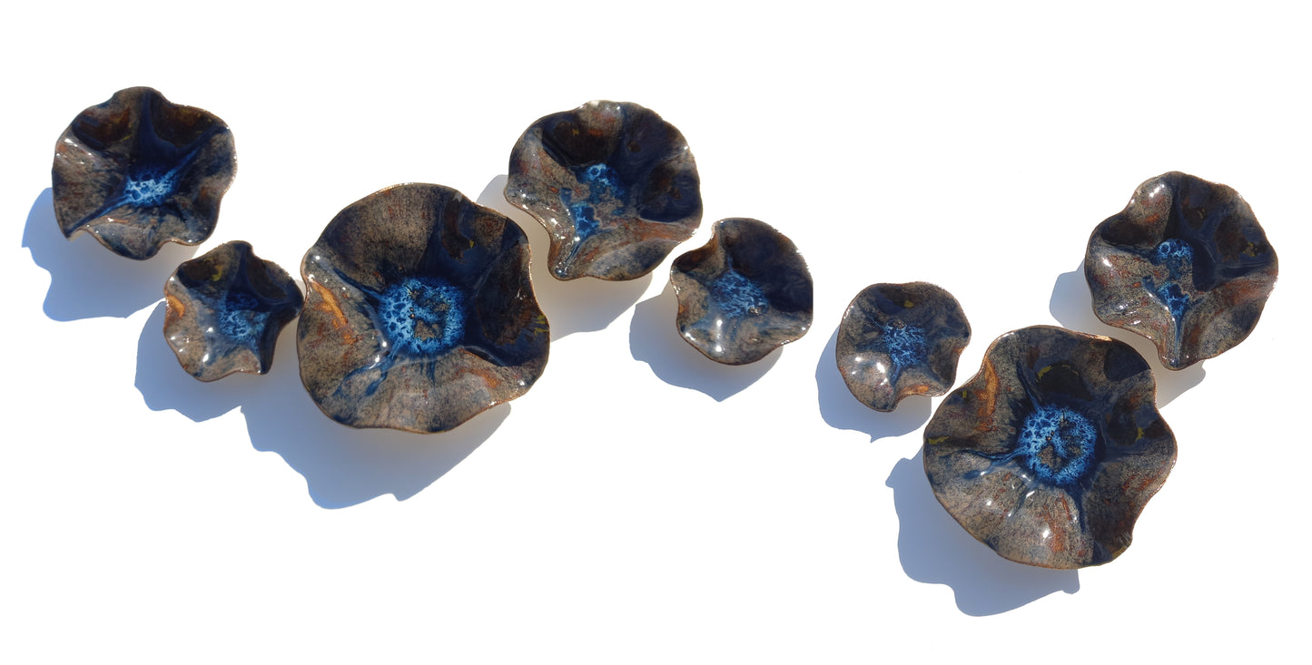 Large Ocean Ceramic Wall Art Installation: Handmade Blue Ocean Tulips (Made to Order)