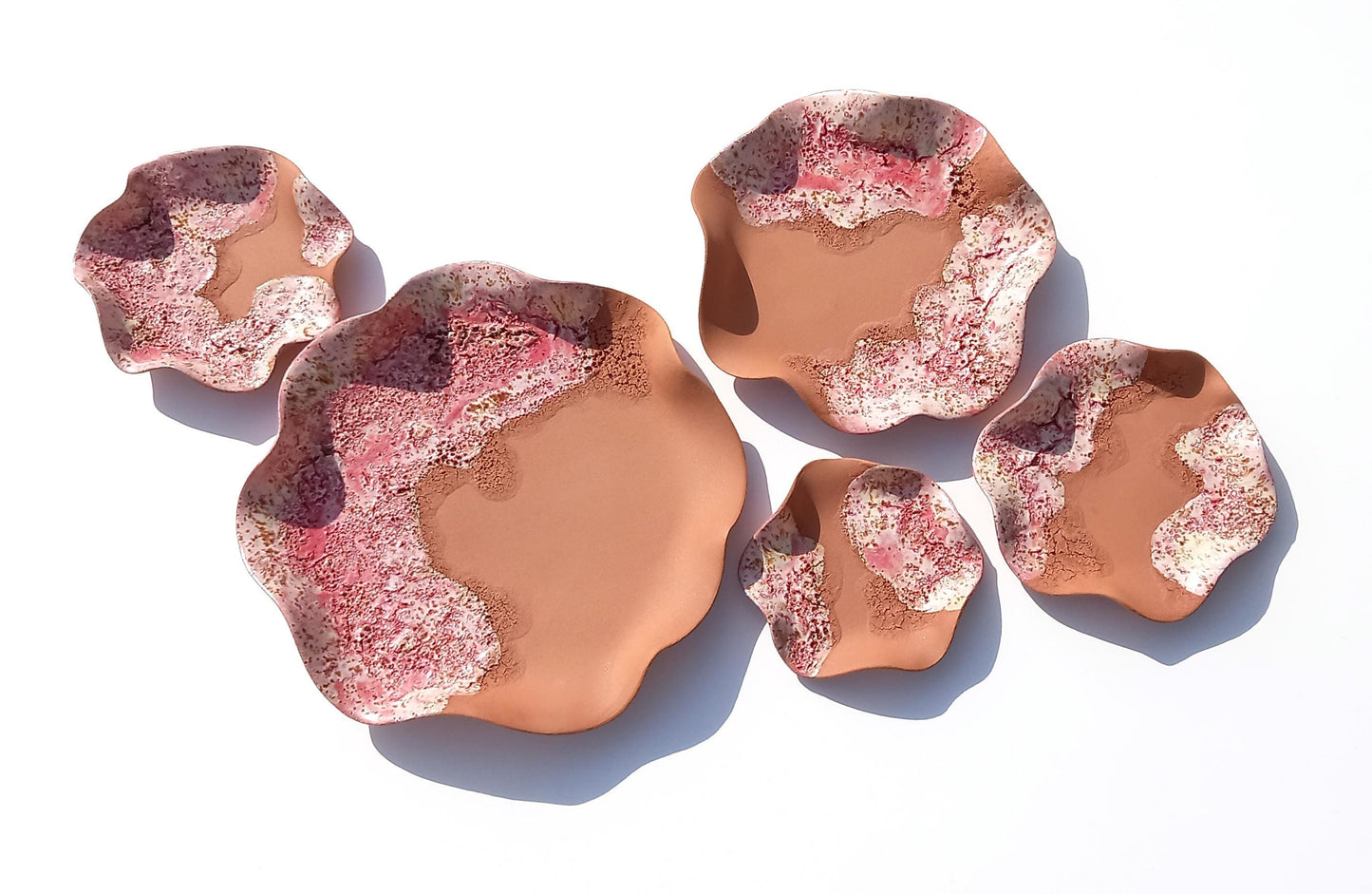 Fuchsia & Cream Pink Terracotta Wall Art. Handmade Ceramic Tulip Sculpture Set, Made to Order