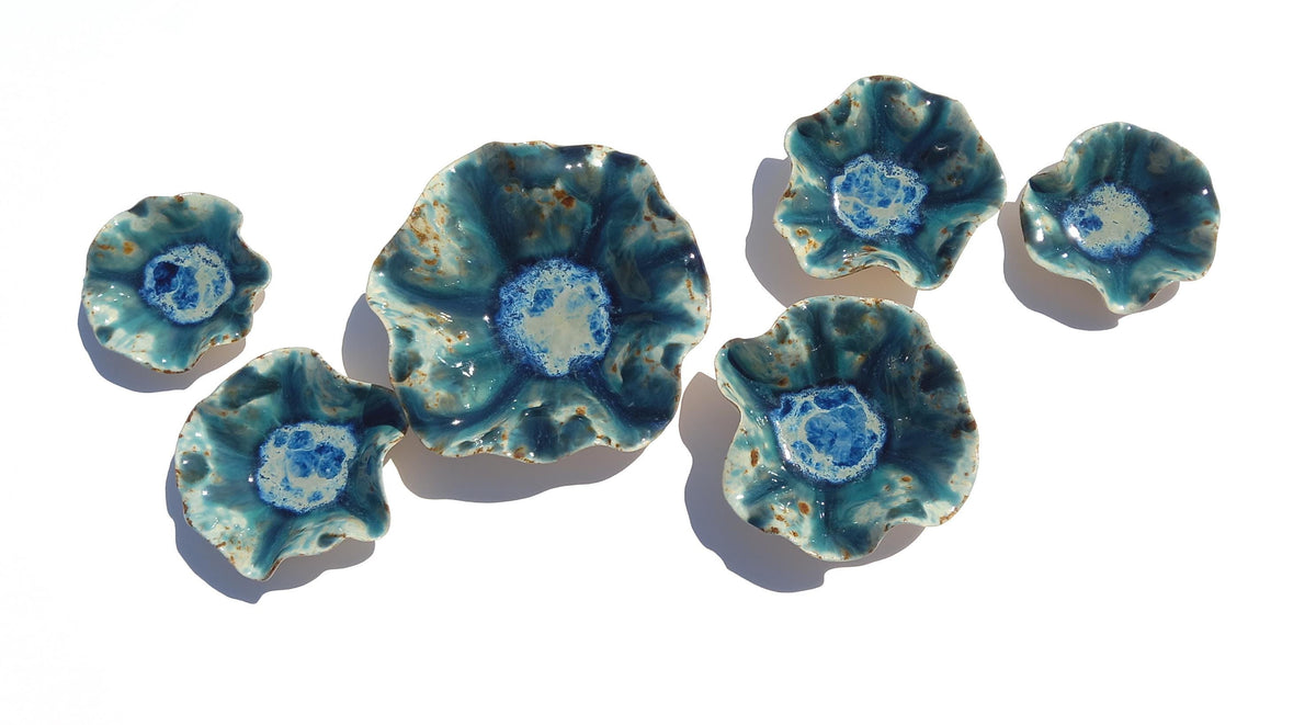 Blue Copper & Teal Porcelain Wall Art Sculptures: Handmade Ocean Tulips - MADE TO ORDER