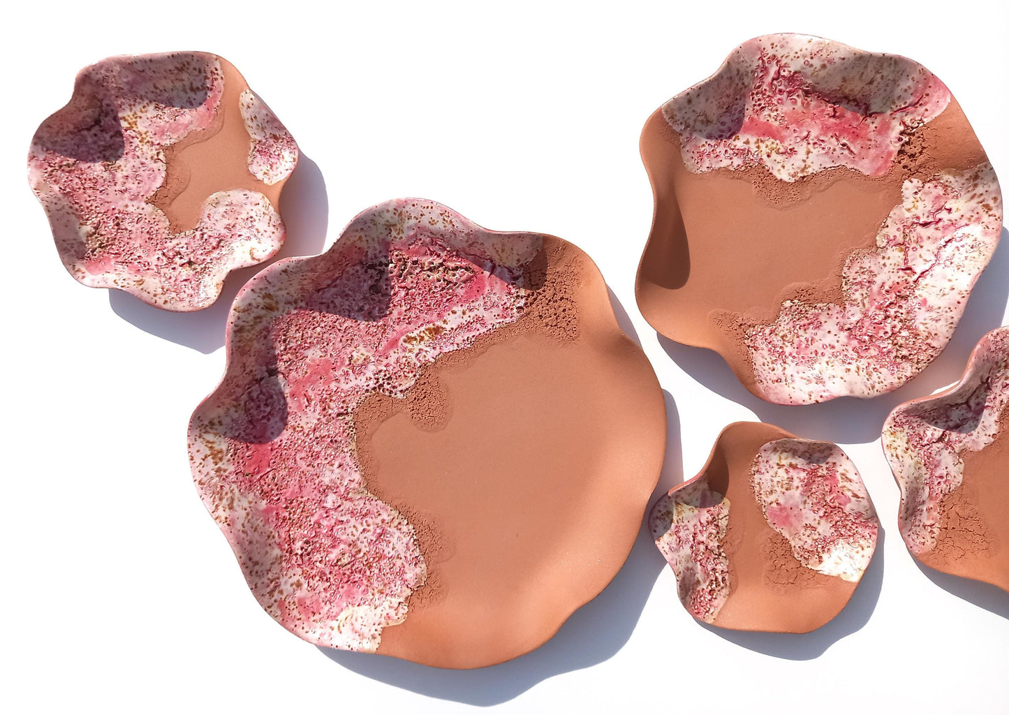 Fuchsia & Cream Pink Terracotta Wall Art. Handmade Ceramic Tulip Sculpture Set, Made to Order