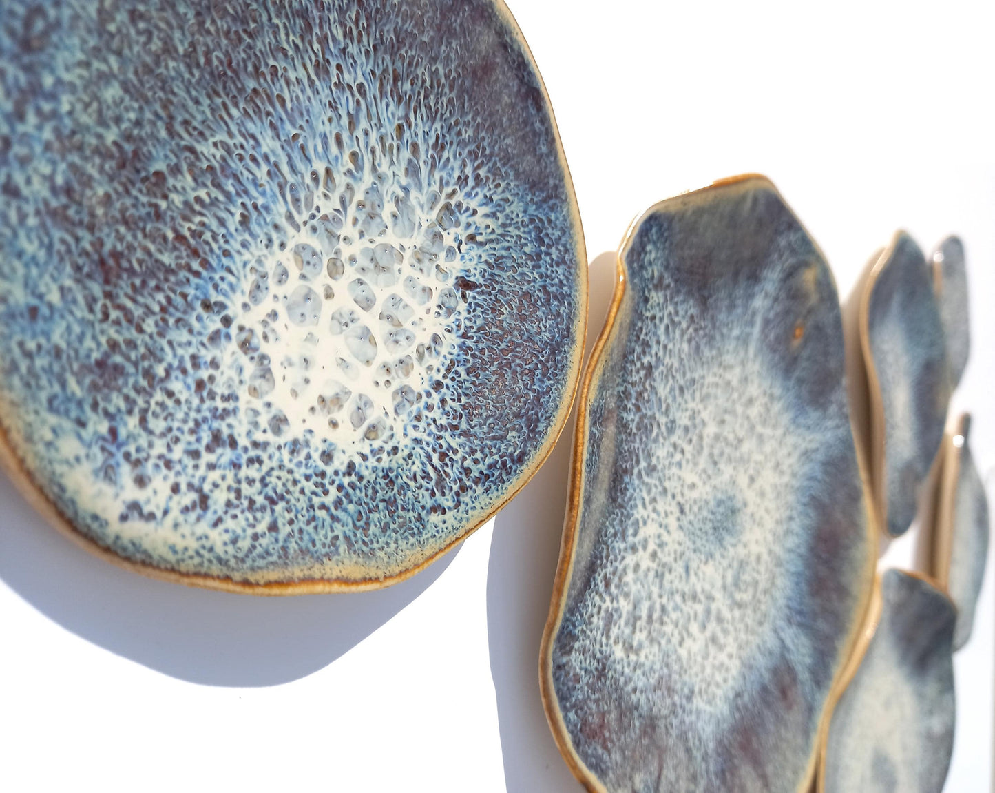 Organic Porcelain Wall Art Tiles - Blue, White & Honey - Made To Order