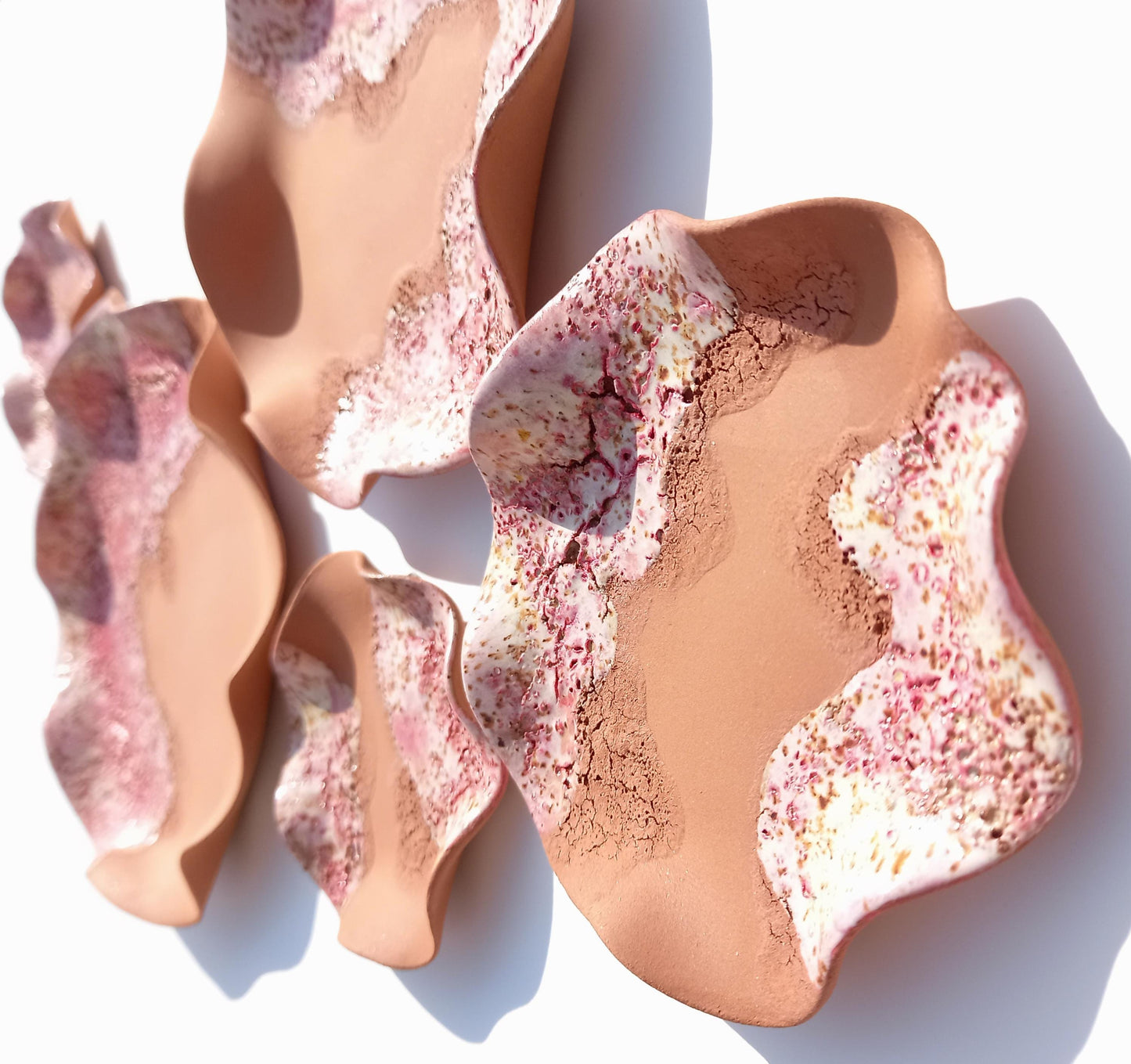 Fuchsia & Cream Pink Terracotta Wall Art. Handmade Ceramic Tulip Sculpture Set, Made to Order
