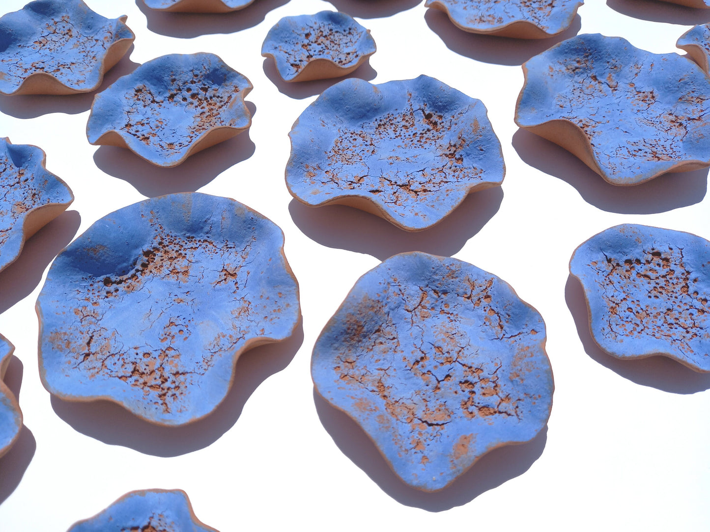 Navy Blue and Terracotta Wall Art Tiles: Flower Ceramic Sculpture (Made to Order)
