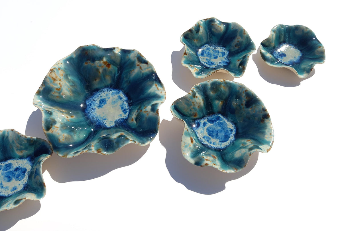 Blue Copper & Teal Porcelain Wall Art Sculptures: Handmade Ocean Tulips - MADE TO ORDER