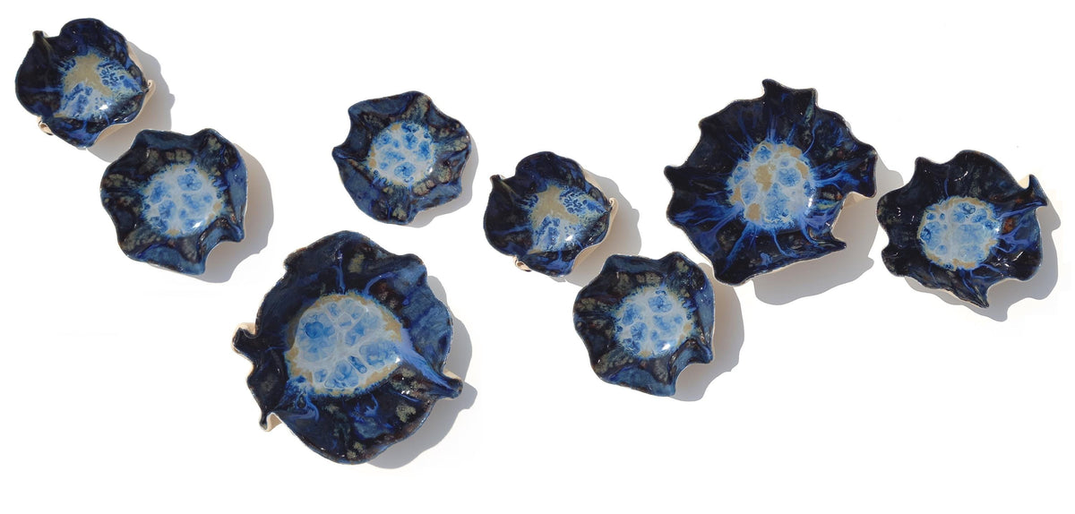 Dark Blue Porcelain Wall Art Tulips - Custom Ceramic Sculpture Set, Made to Order