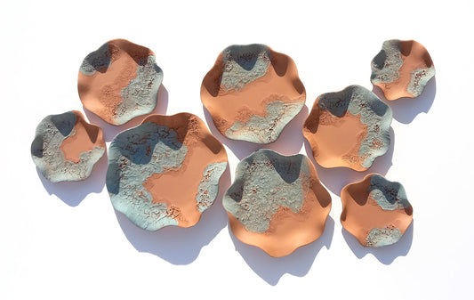 Terracotta Flower Tile Wall Art: Teal Green Ceramic Sculpture, Made to Order