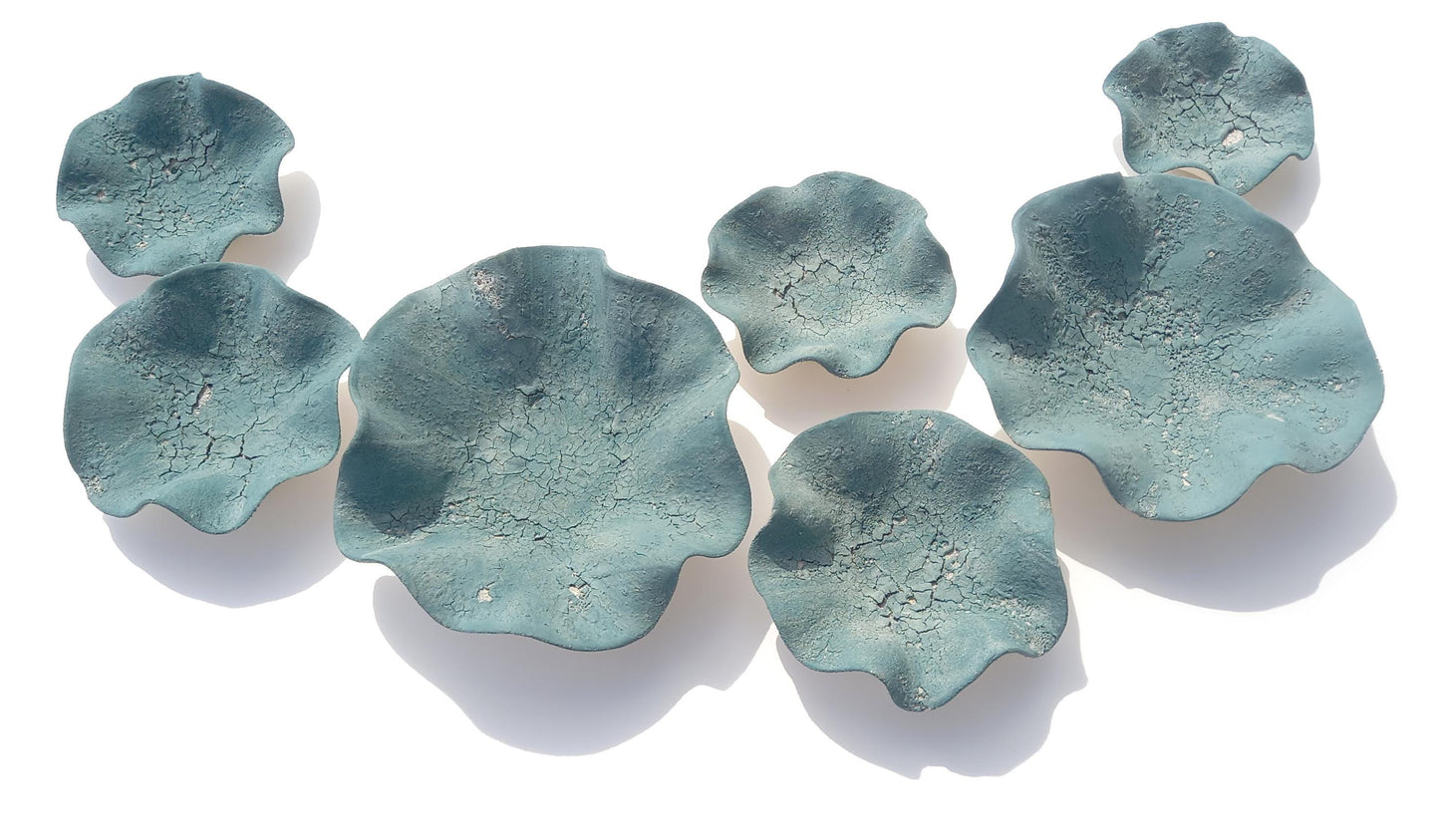 Teal Ceramic Flower Wall Art Tiles: Handmade Tulip Sculpture, Made to Order