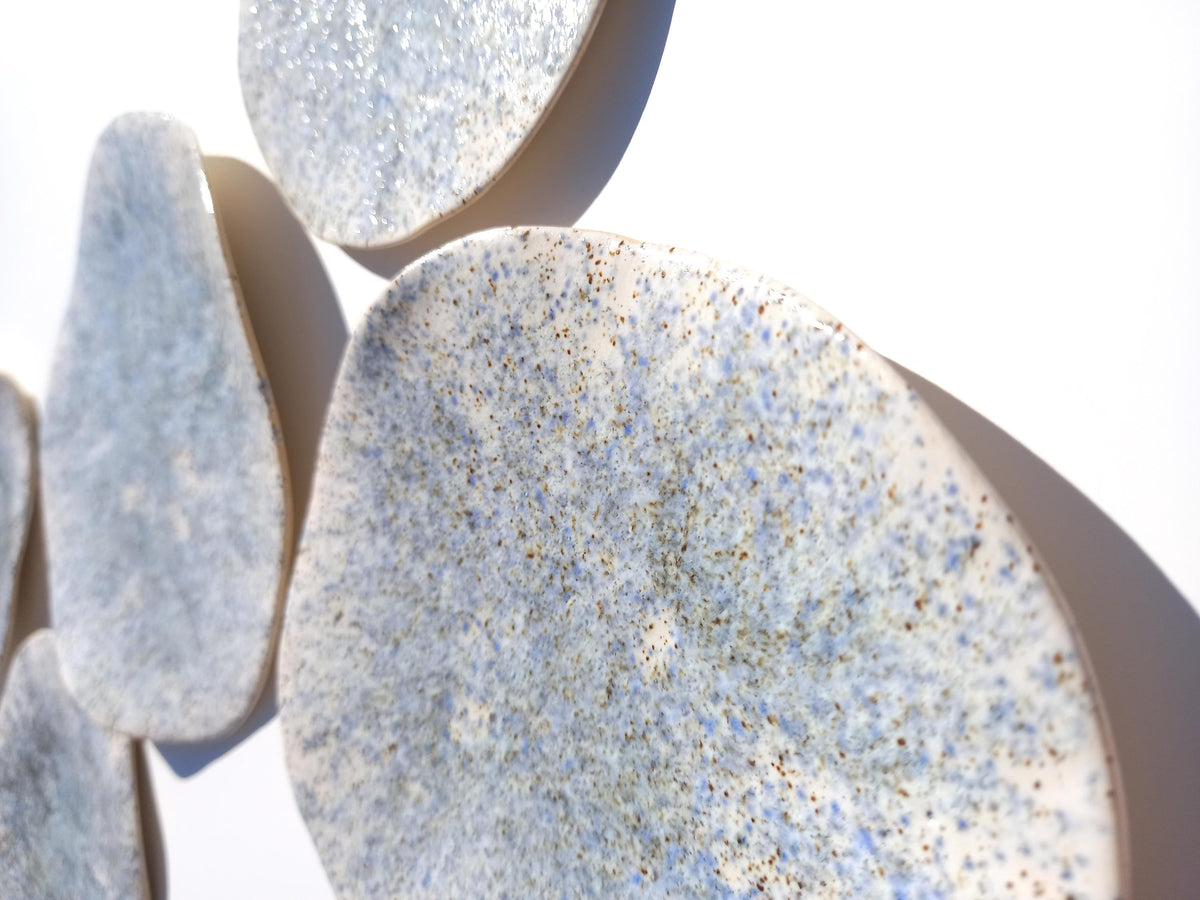White, Blue & Beige Porcelain Wall Sculpture with Hangers - Organic Art Installation - Made to Order