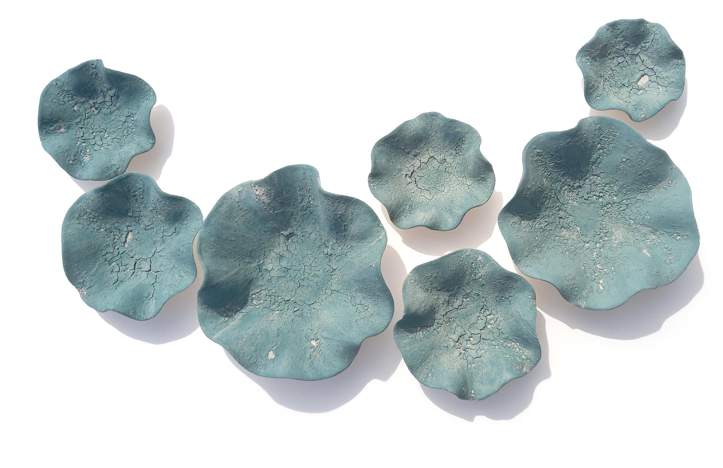 Teal Ceramic Flower Wall Art Tiles: Handmade Tulip Sculpture, Made to Order