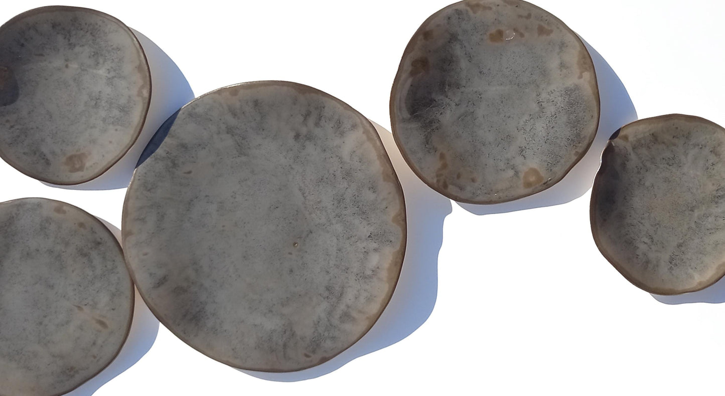 Taupe Gray & Stone Ceramic Wall Sculpture: Organic Round Porcelain Tile Art, Made to Order