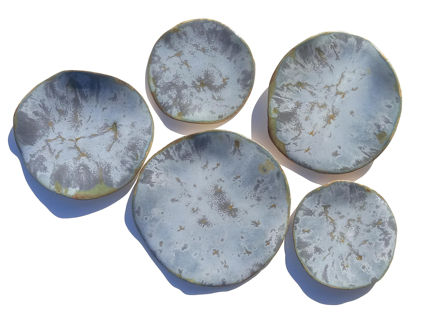 Steel Blue Ceramic Wall Sculpture: Organic Round Porcelain Tile Art, Made to Order