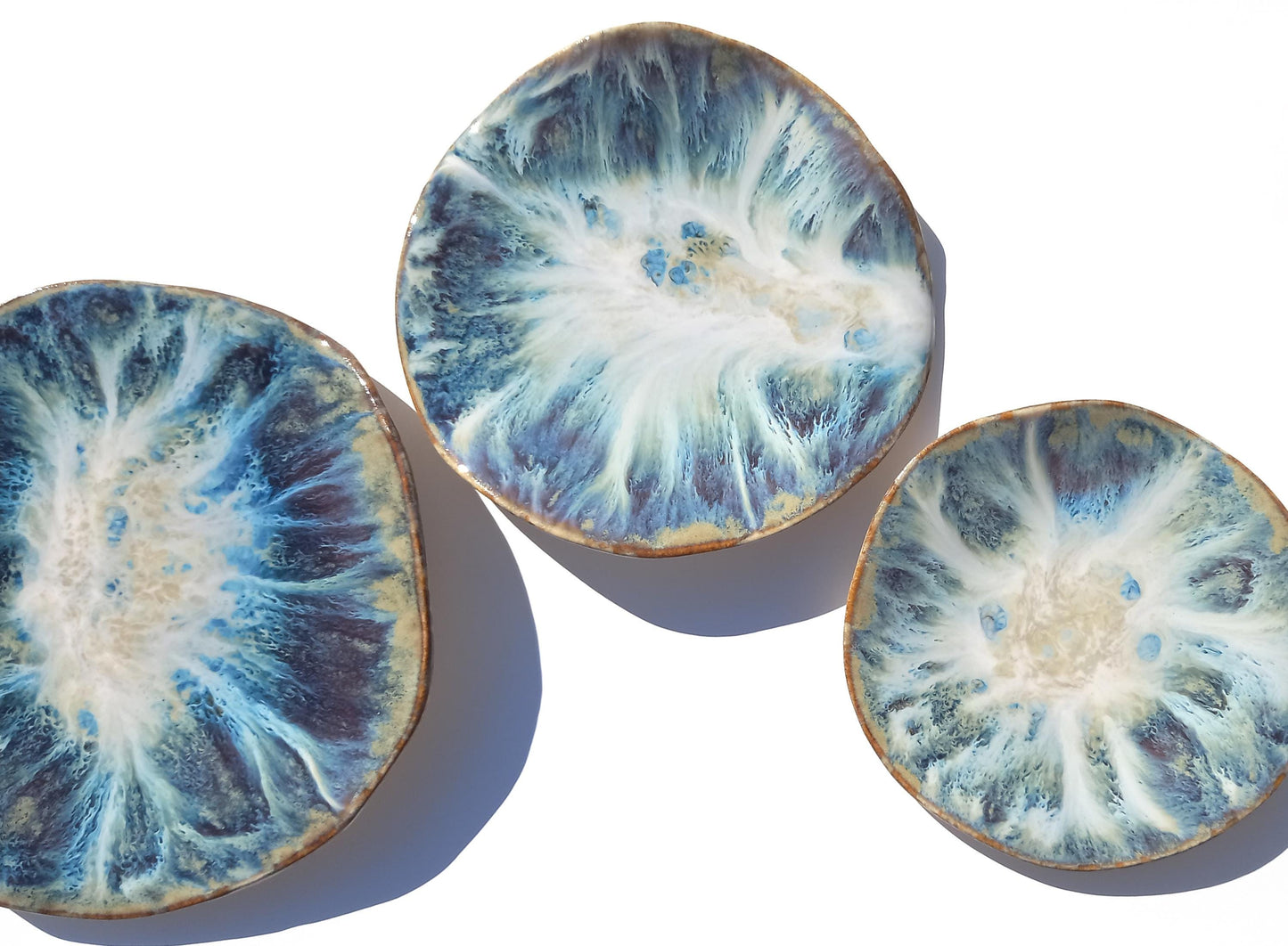 Organic Porcelain Wall Art Tiles - Blue, White & Honey - Made To Order