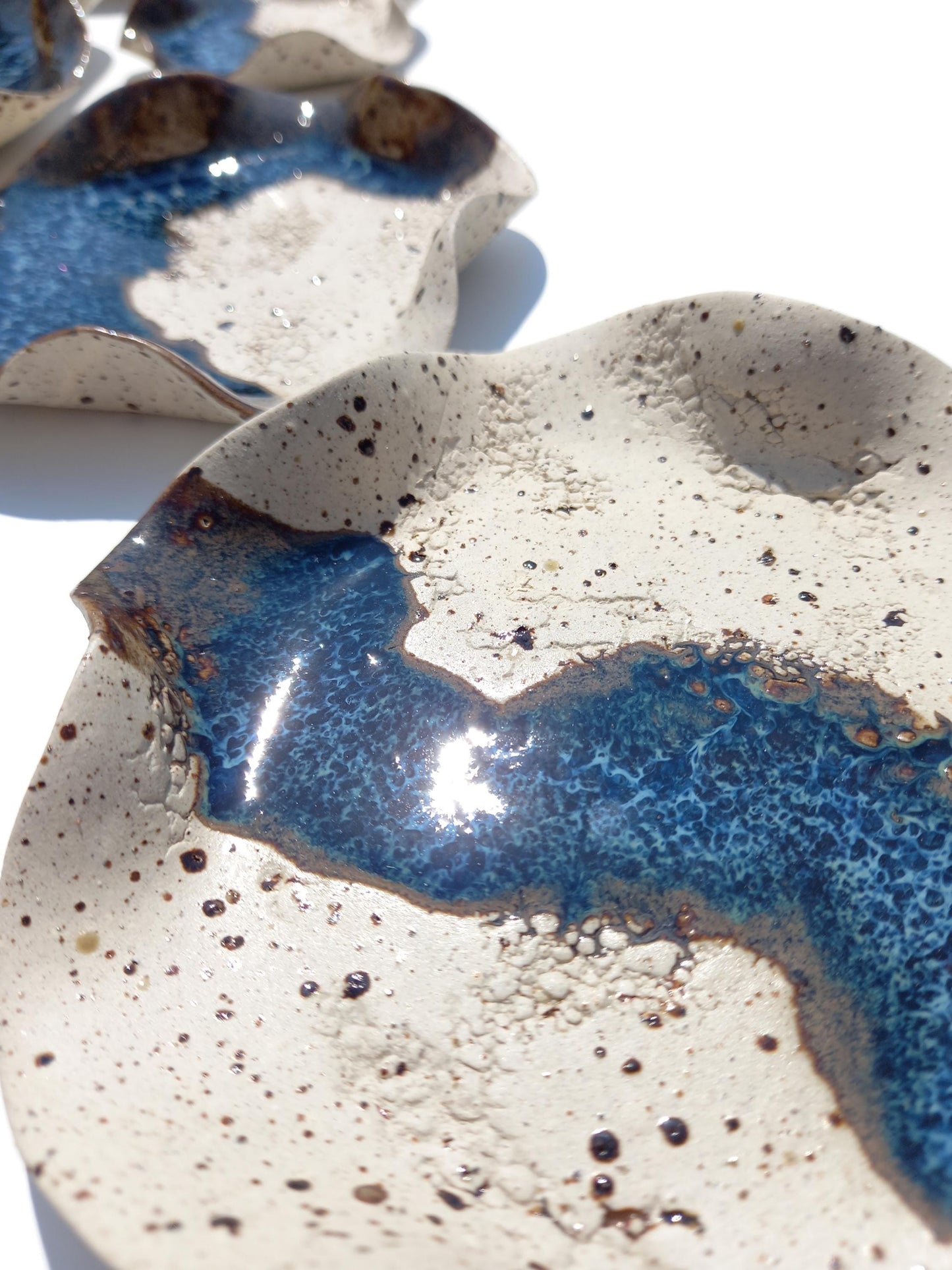 Beige Speckled & Blue Ceramic Wall Art: Stoneware Sculpture Tiles, Made to Order