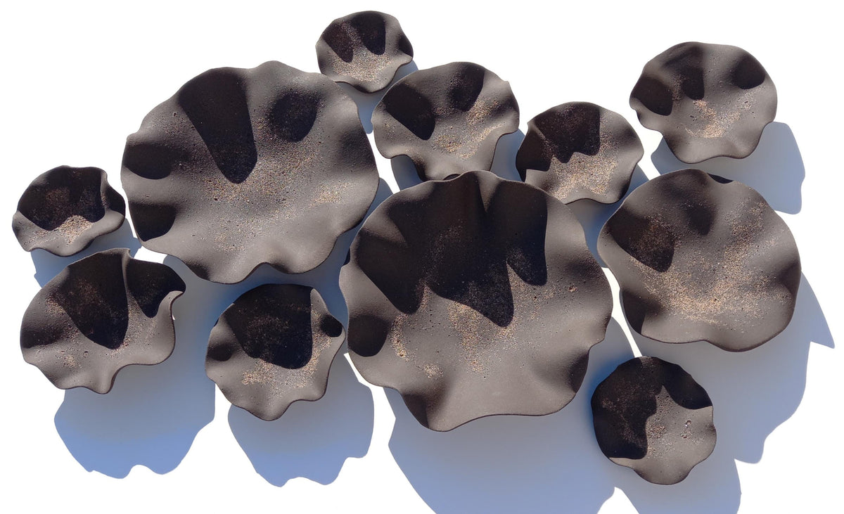 Charcoal Black Stoneware Tulip Wall Sculpture: Large Ceramic Flower Tiles, Made to Order