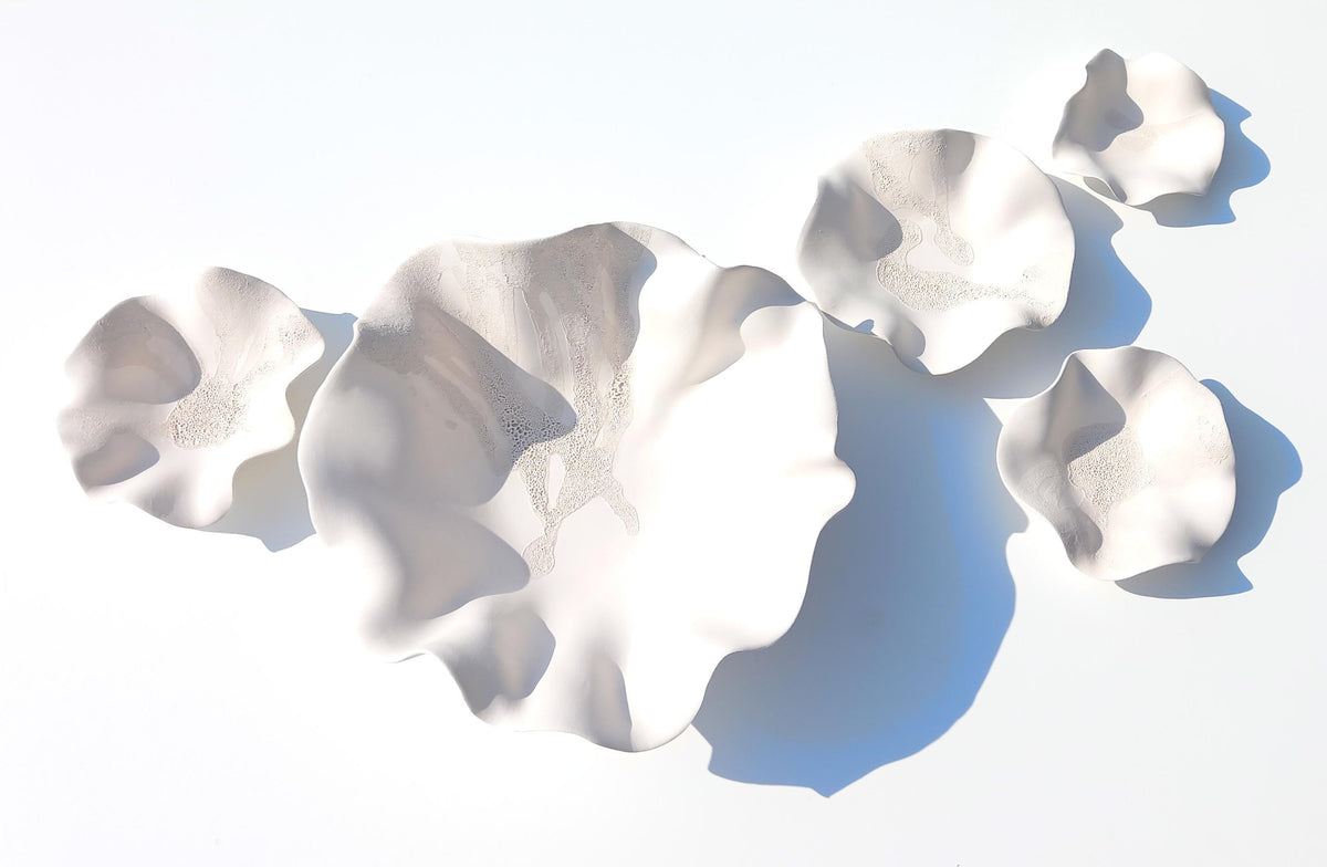 White Ceramic Wall Art: Flower Sculpture Set, Made to Order