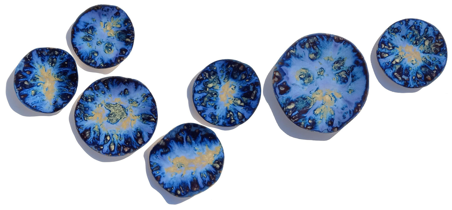 Organic Porcelain Wall Art Tiles - Blue & Honey - Made To Order