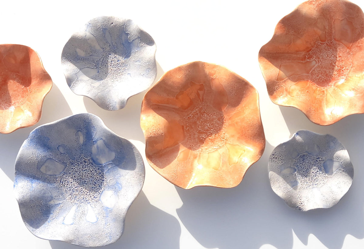 Blue & Sunset Orange Ceramic Wall Decor - Fine Art Sculpture - Made to Order
