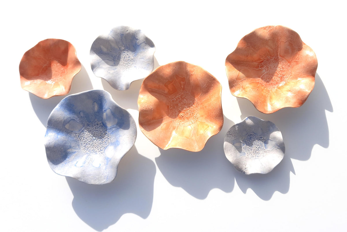 Blue & Sunset Orange Ceramic Wall Decor - Fine Art Sculpture - Made to Order