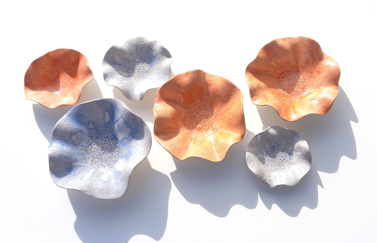 Blue & Sunset Orange Ceramic Wall Decor - Fine Art Sculpture - Made to Order