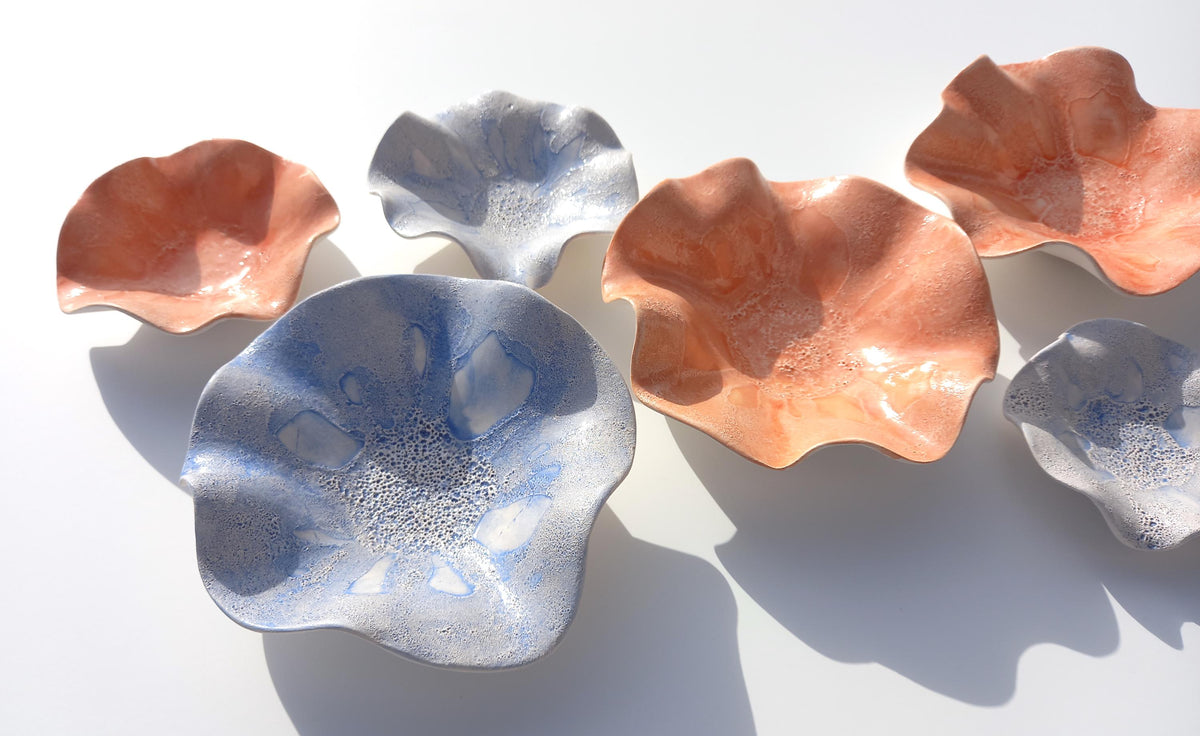 Blue & Sunset Orange Ceramic Wall Decor - Fine Art Sculpture - Made to Order