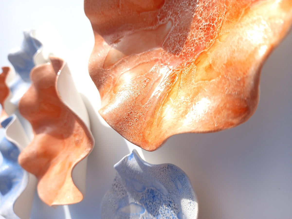 Blue & Sunset Orange Ceramic Wall Decor - Fine Art Sculpture - Made to Order