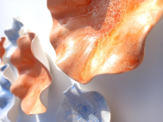 Blue & Sunset Orange Ceramic Wall Decor - Fine Art Sculpture - Made to Order